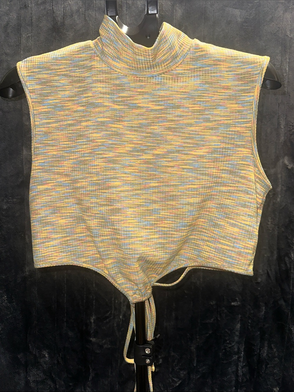 Cider Pastel Multicolor Mock Neck Tie-Front Crop Top